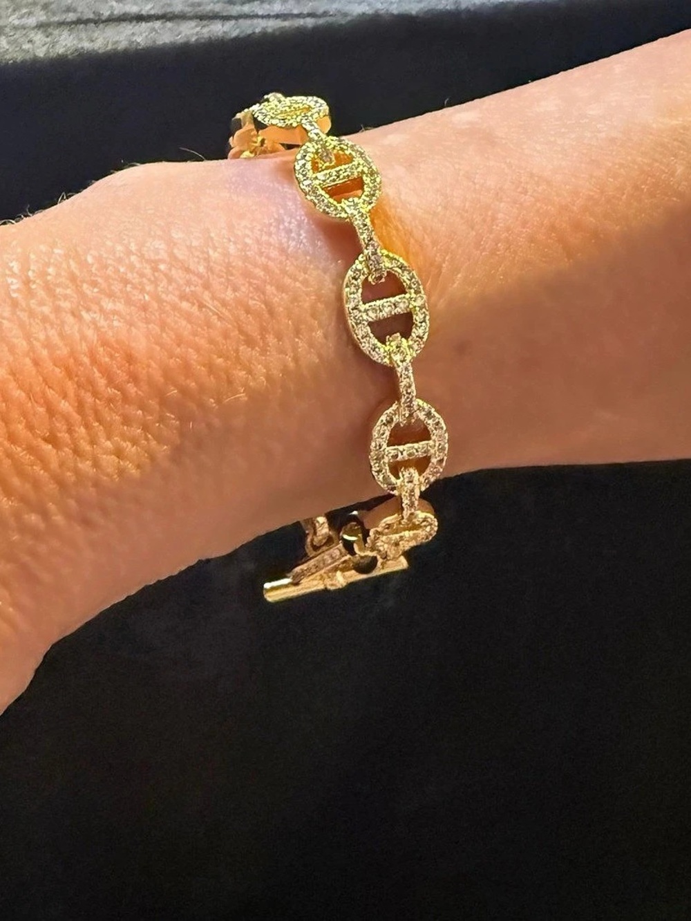 Gold-Tone GucciStyle Toggle Link Crystal Bracelet
